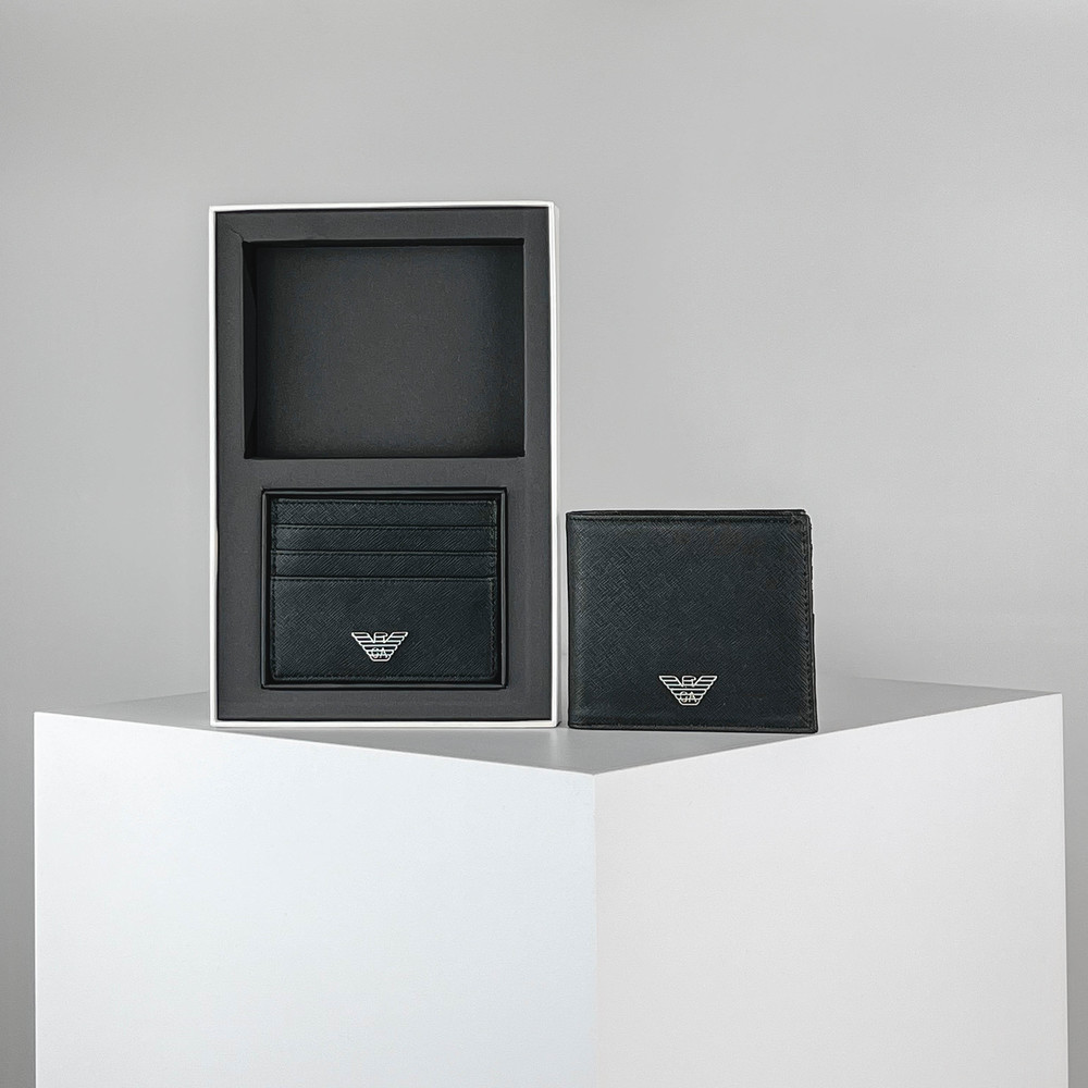 Подарочный набор Черный Портмоне Мужчинам Кредитницы Мужчинам