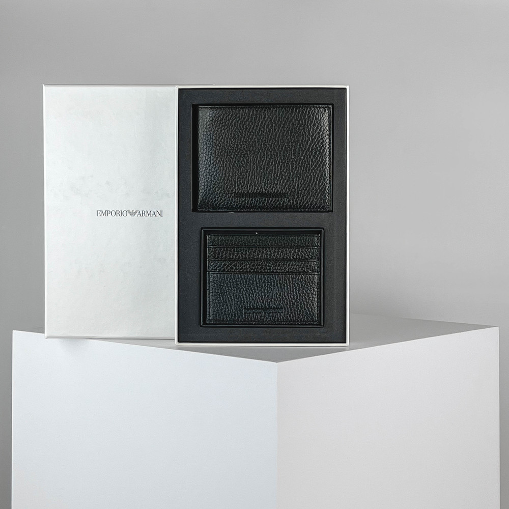 Подарочный набор Черный Портмоне Мужчинам Кредитницы Мужчинам